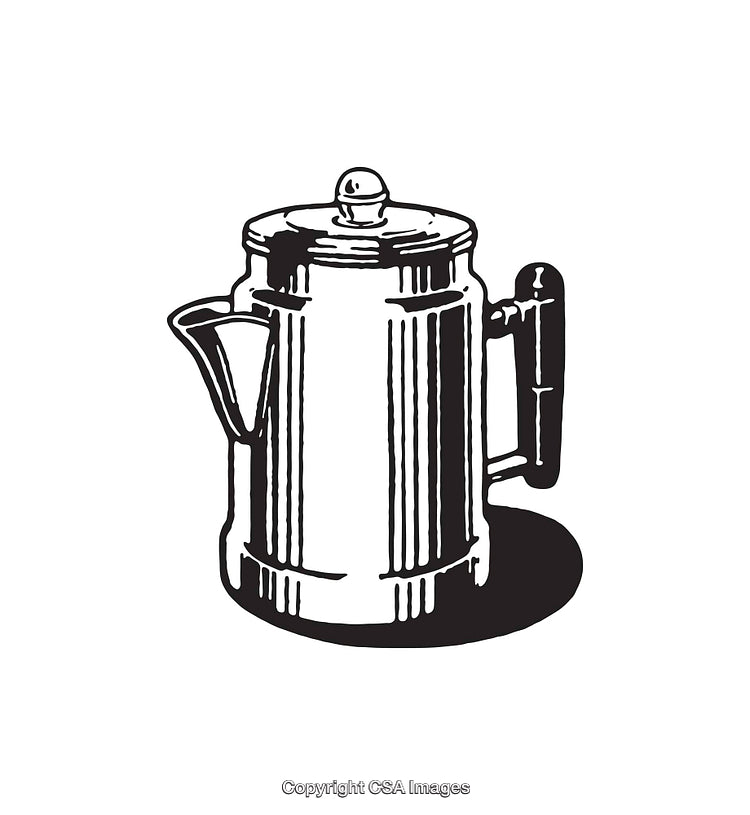 Black and White Line Art of a Vintage Coffee Pot Illustration