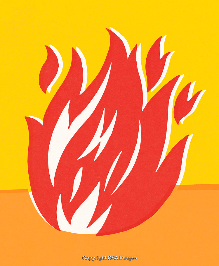 Vivid Artistic Illustration of Flames in Red on Yellow Background