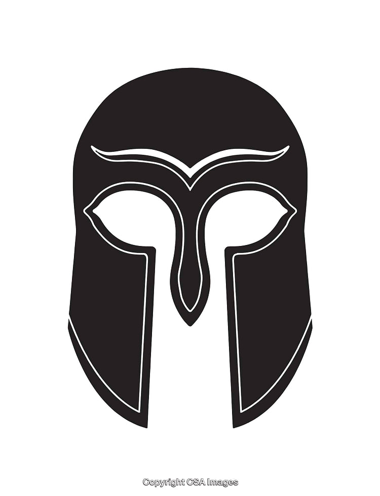 Black and White Spartan Helmet Icon with Bold Outline