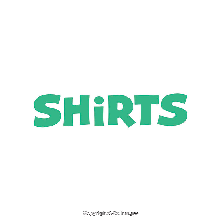 Green Text 'Shirts' in Bold Artistic Style on White Background