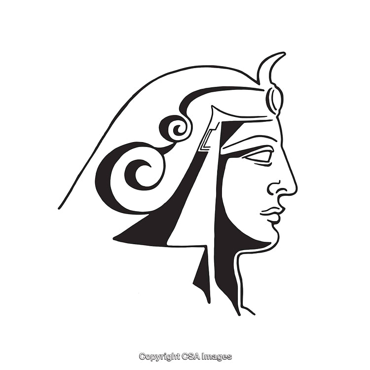 Black And White Illustration of Ancient Egyptian Inspired Profile Art