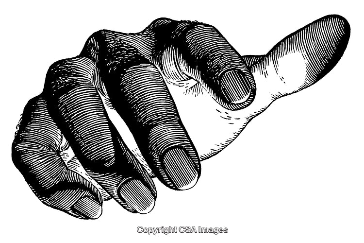 Detailed Black and White Engraving of a Human Hand in Dynamic Pose