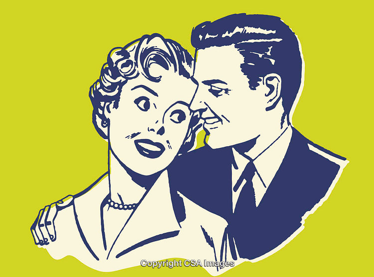 Retro Style Illustration of a Smiling Couple with Bright Background