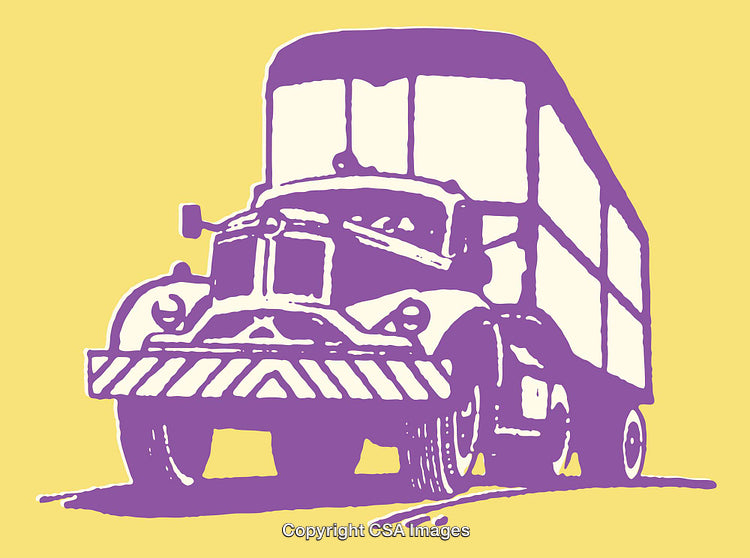 Stylized Color Line Art of a Vintage Truck on Yellow Background