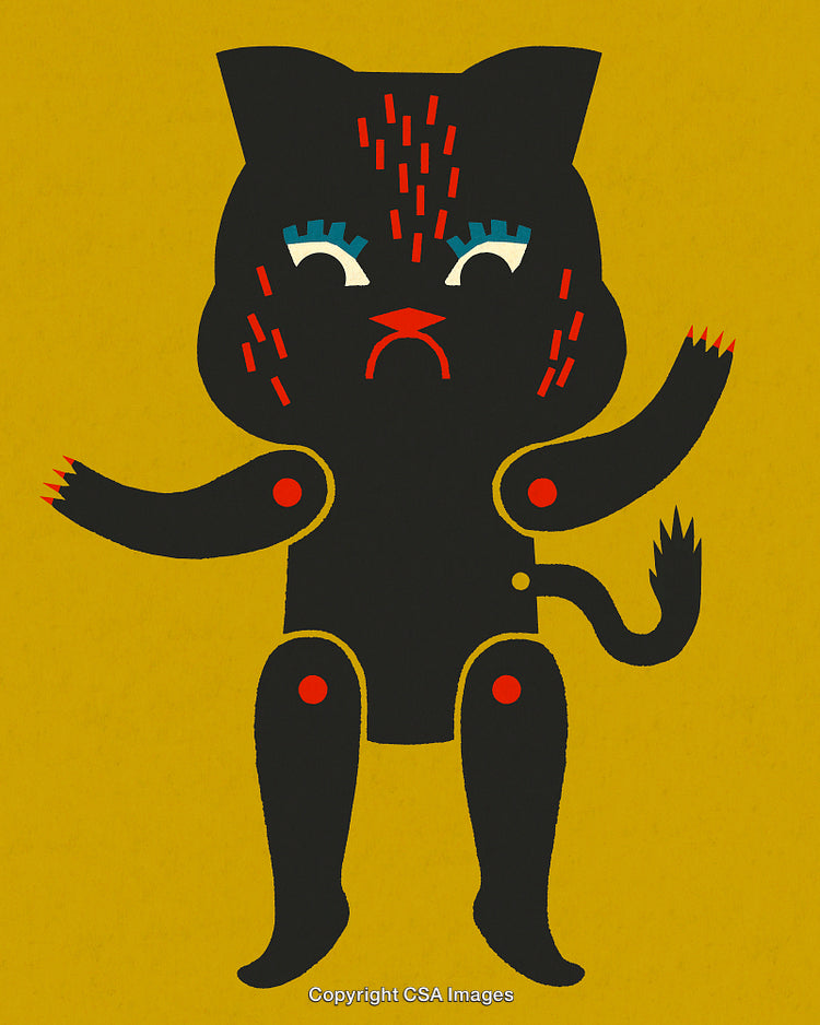 Colorful Abstract Illustration of a Playful Cat Toy in Art Deco Style
