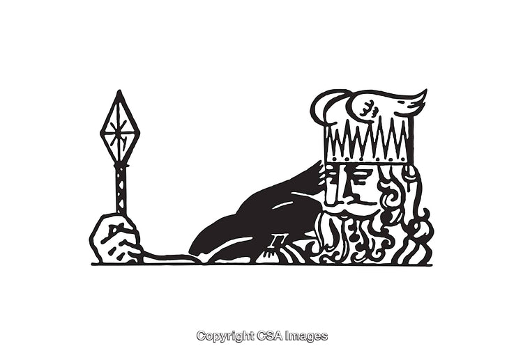 Black And White Line Art Illustration of a King with Beard and Crown