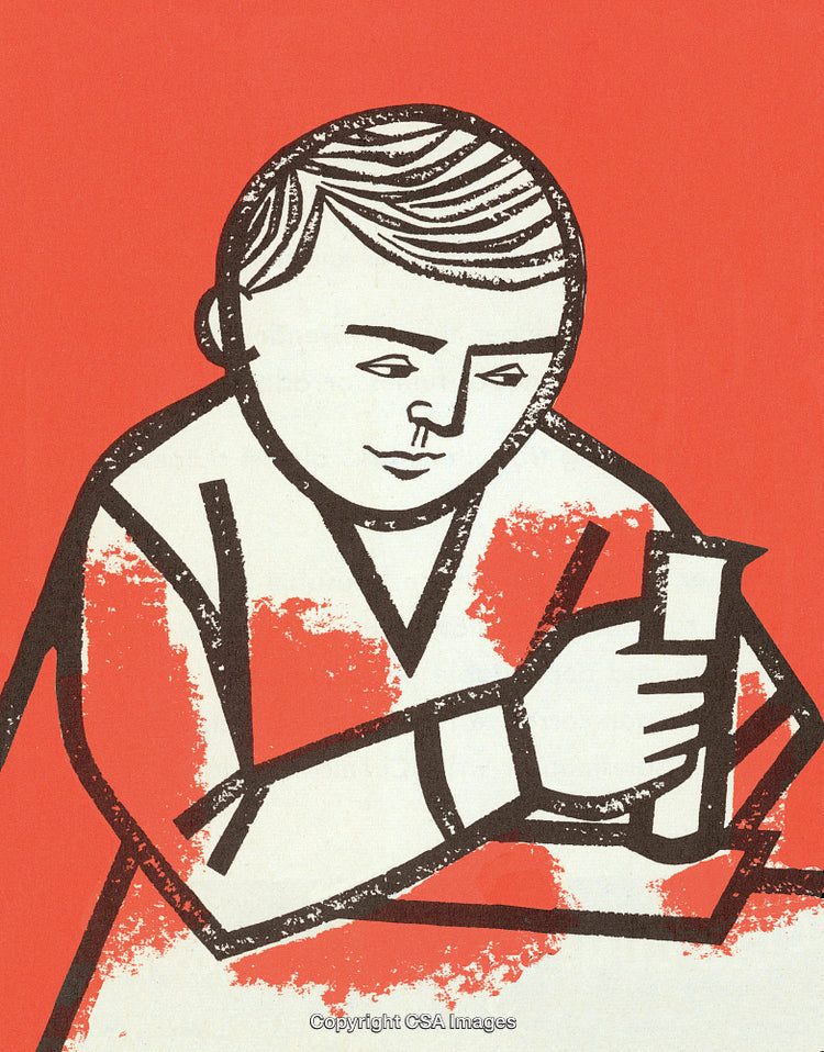 Illustration of a Scientist Observing a Experiment in a Retro Style