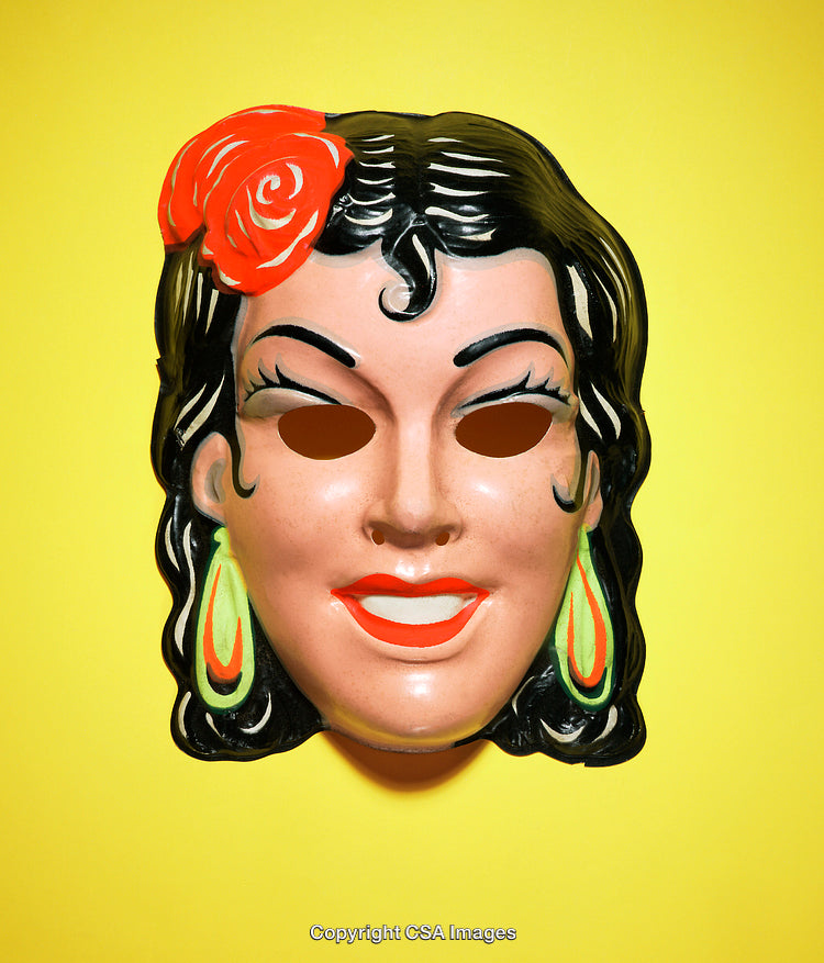Colorful Retro Style Mask on Vibrant Yellow Background