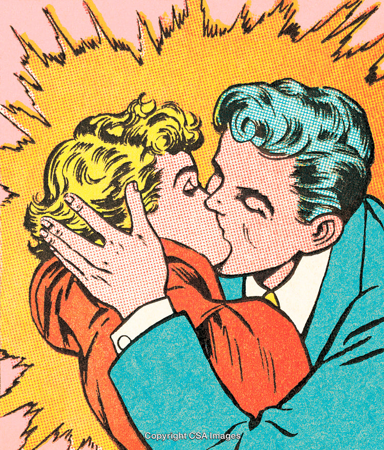 Colorful Comic Style Illustration of a Romantic Kiss Scene