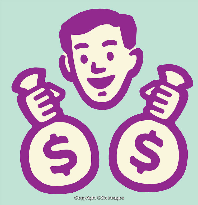 Playful Line Art Illustration Featuring Bag Of Money And Smiling Face Design