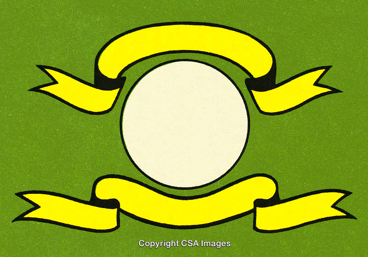 Yellow Ribbon Banner and Blank Oval Frame on Green Background
