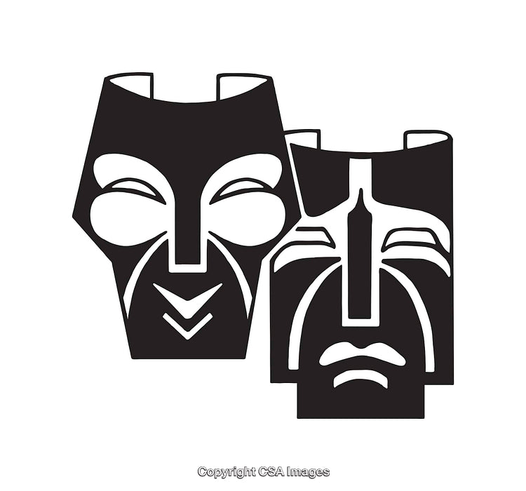 Black and White Line Art Illustrations of Theater Masks
