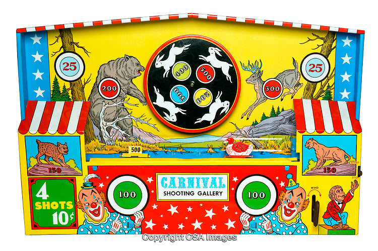 Retro Carnival Shooting Gallery Toy With Bright Colors and Animal Targets