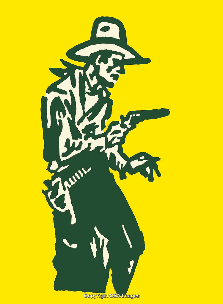 Classic Western Cowboy Drawing With Yellow Background High Contrast Illustrative Style