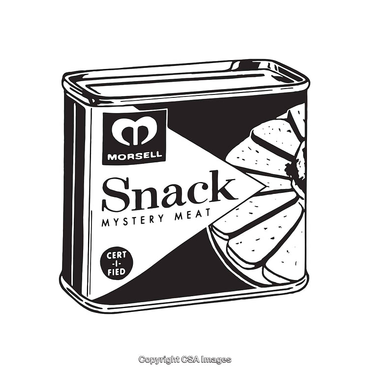 Retro Styled Canned Meat Illustration in Monochrome Line Art Style