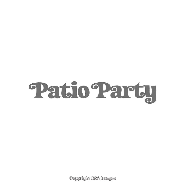 Stylized Monochromatic Graphic Featuring the Words 'Patio Party' in Playful Typography