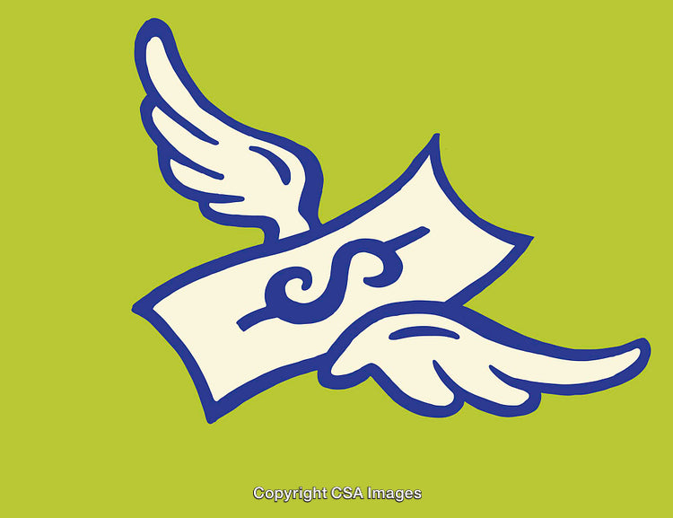 Flying Dollar Illustration Depicting Financial Concepts and Movement