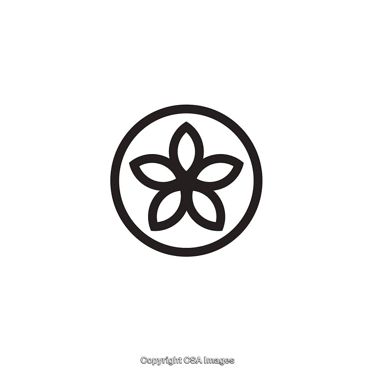 Minimalist Black and White Floral Symbol with Symmetrical Design
