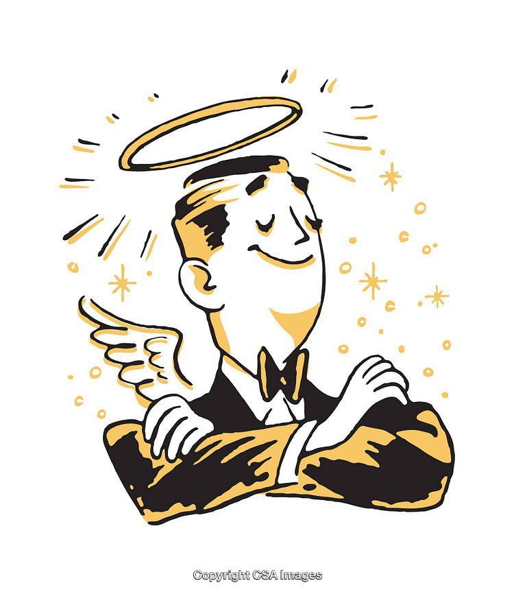 Vintage Style Angel Character Illustration with Halo and Wings