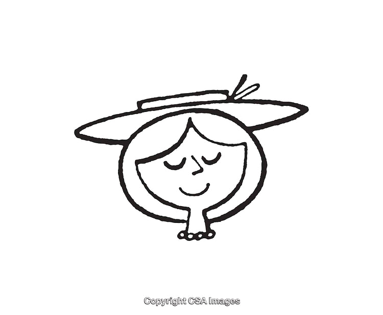 Black And White Drawing of a Woman Wearing a Stylish Hat