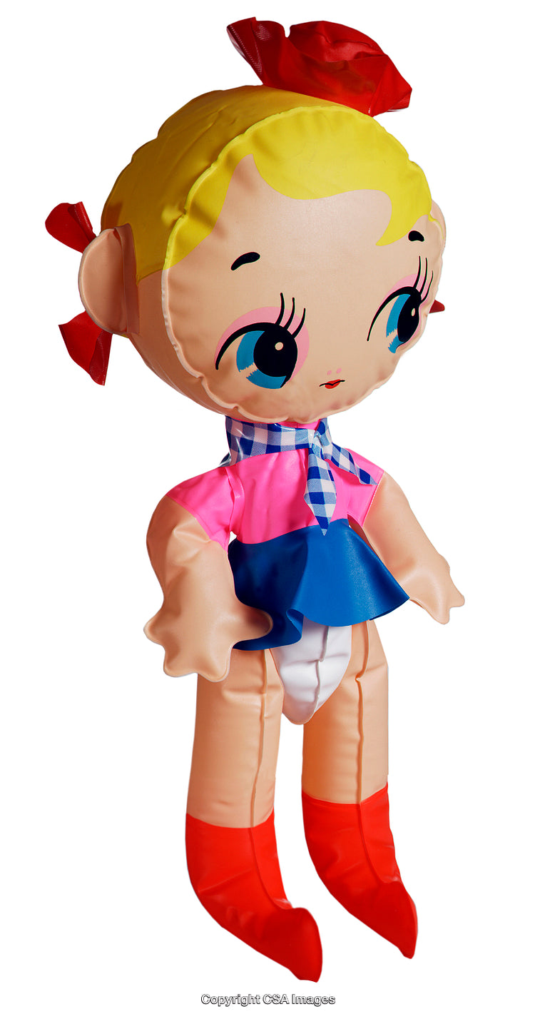 Inflatable Plastic Doll with Colorful Design and Playful Expression