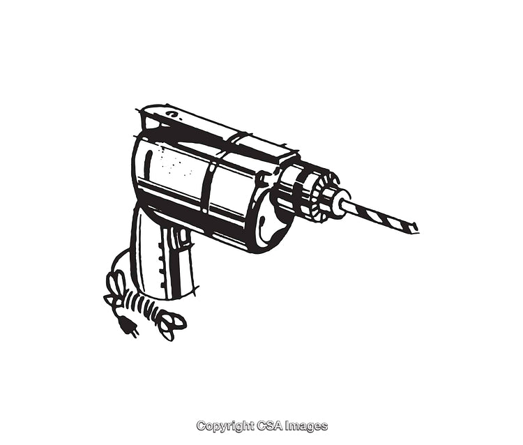 Black and White Line Art Illustration of a Power Drill
