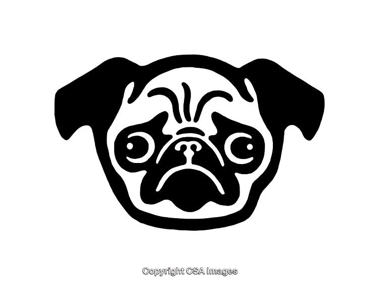 Black and White Illustration of a Pug Dog Face