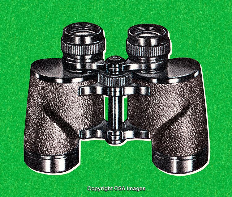 Retro Styled Binoculars with Vibrant Green Background in Pop Art Inspired Design