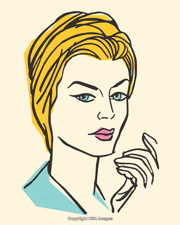 Stylized Illustration of a Woman With Short Hair and Thoughtful Expression