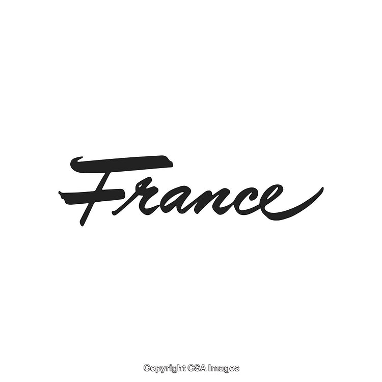 Elegant Handwritten Script of the Word France on White Background