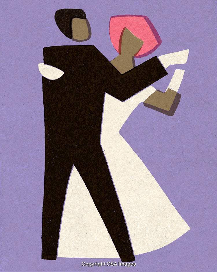 Abstract Illustration of a Couple Dancing Together on a Colorful Background