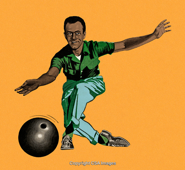 Man Bowling in a Retro Illustration on Vibrant Background
