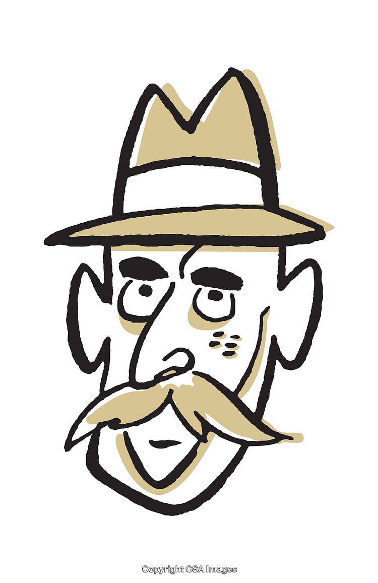 Hand-Drawn Illustration of a Man with a Mustache and Hat
