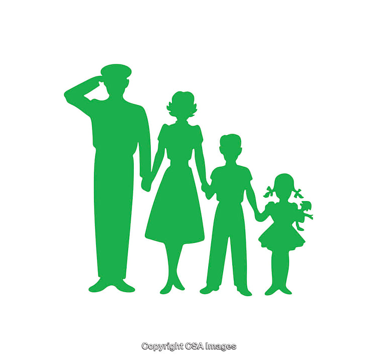 Family Concept Silhouette Featuring Military Salute Icon and Figures