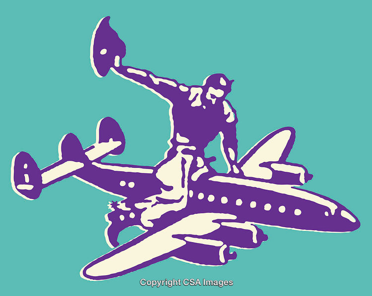 Stylized Line Art of a Person Riding an Airplane Silhouette Design