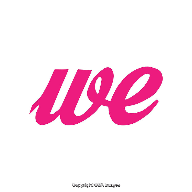 Pink Cursive Word 'We' On A Clean White Background