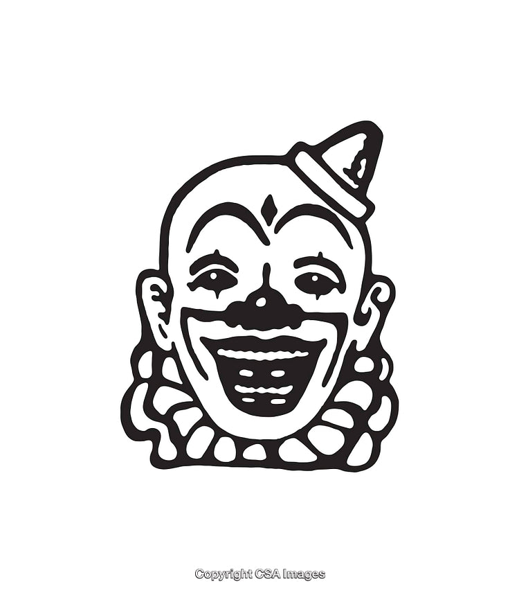 Black and White Line Art of a Smiling Circus Clown Illustration