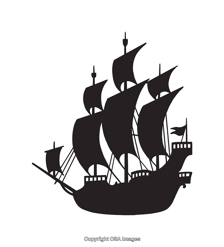 Silhouette of a Historic Sailing Ship with Multiple Sails and Masts