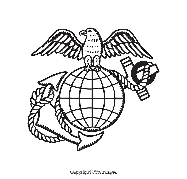 Black and White Line Art of Marine Globe and Anchor Symbol