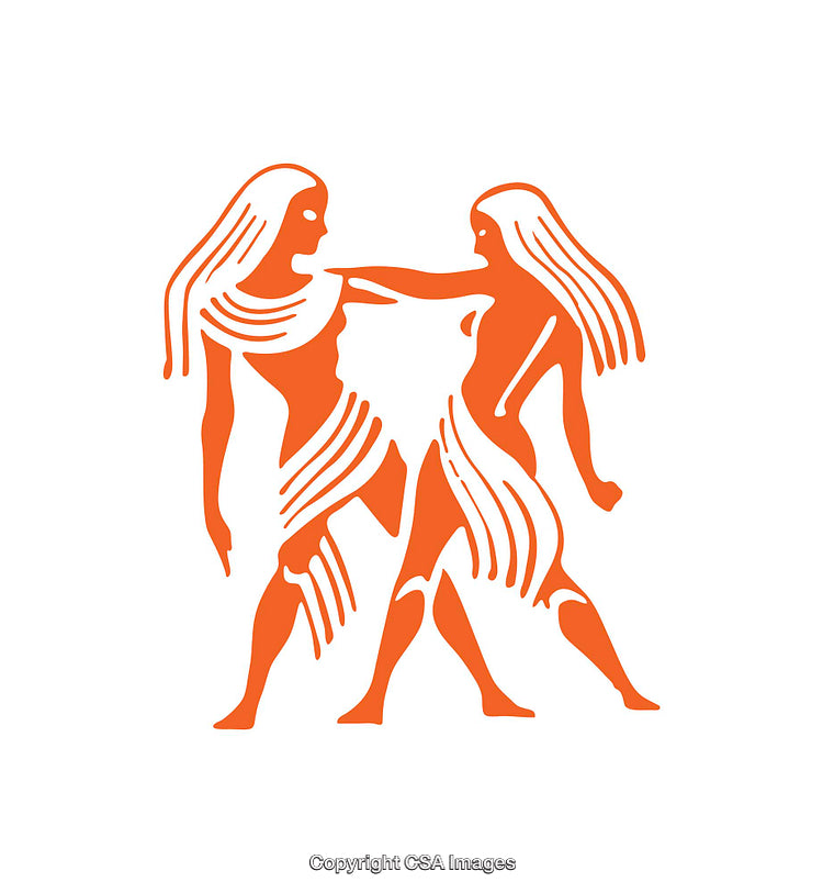 Orange Simple Icon Depicting Two Figures in a Symmetrical Design