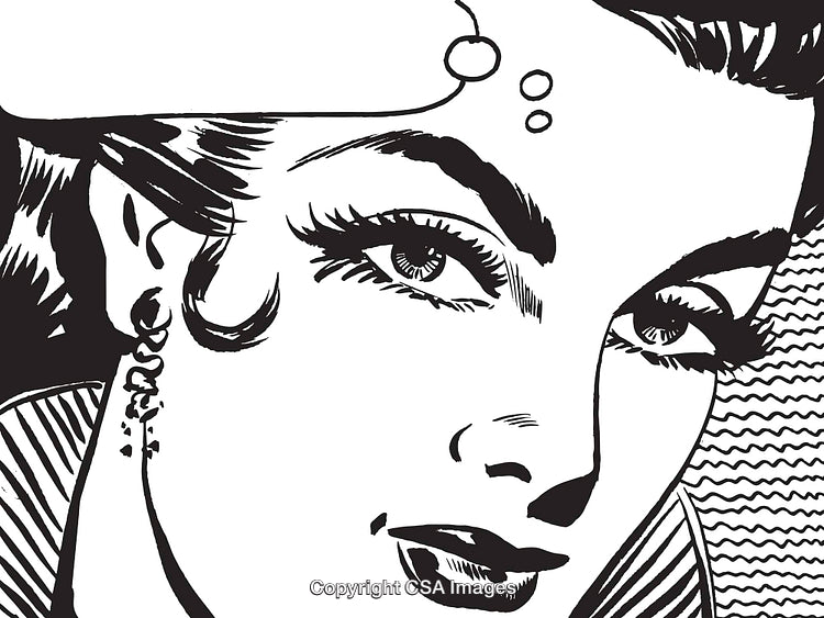 Close-Up of Vintage Pop Art Style Woman with A Pensive Expression