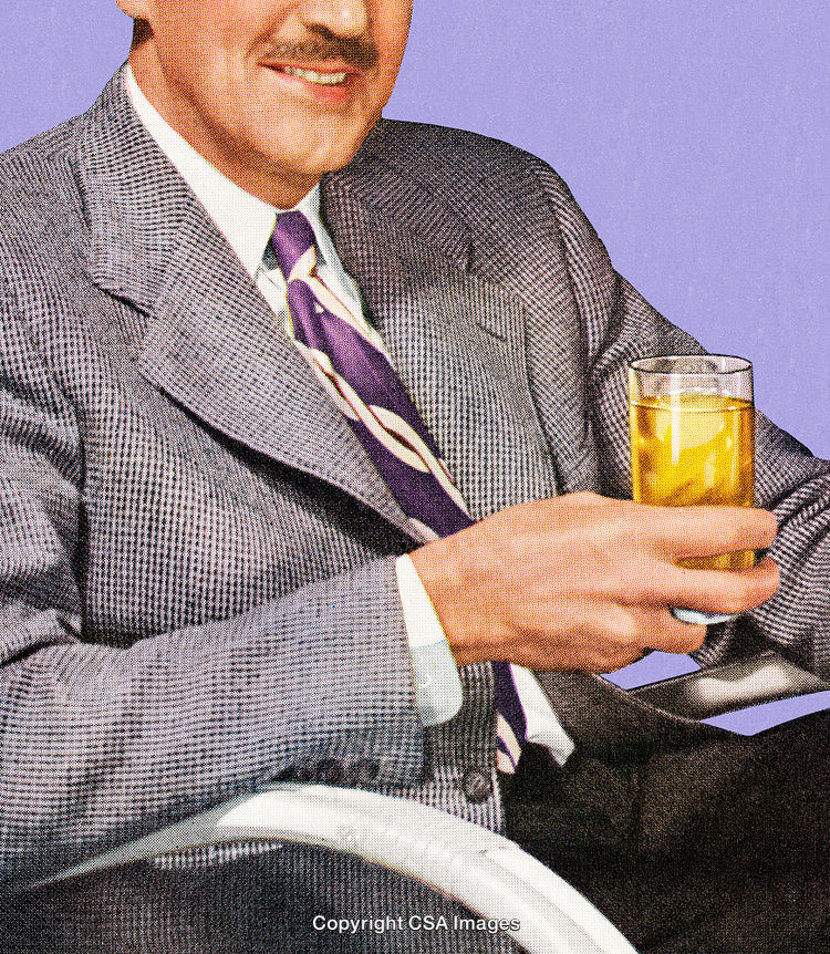 Vintage Man Enjoying a Cold Beverage in Nostalgic Halftone Style