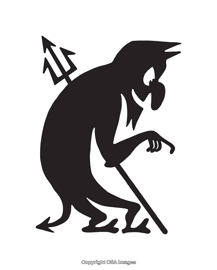 Black and White Silhouette of a Character with Cane and Trident