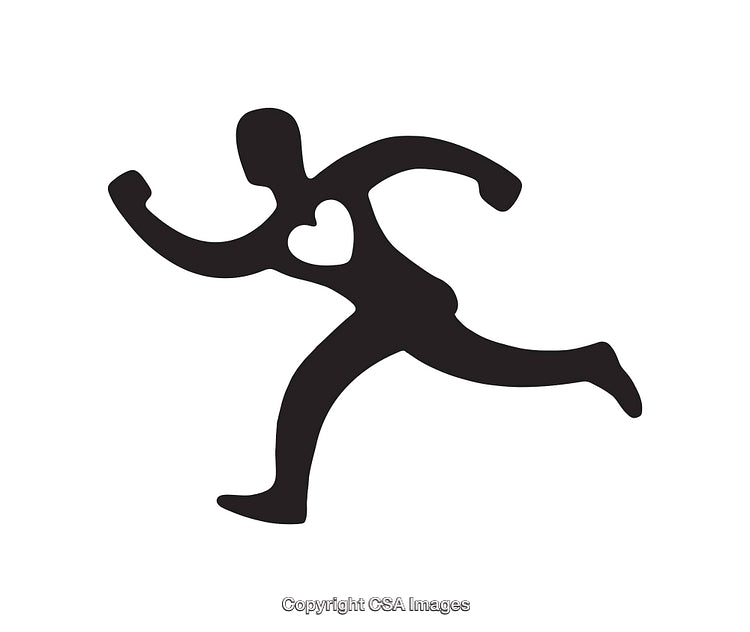 Black Silhouette Icon of a Running Person with a Heart Symbol