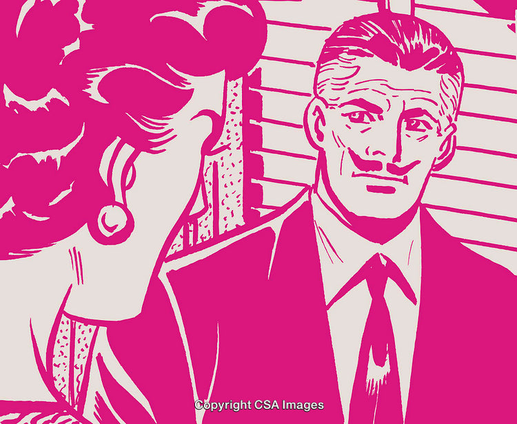 Vintage Pop Art Style Illustration of Figures in Discussion