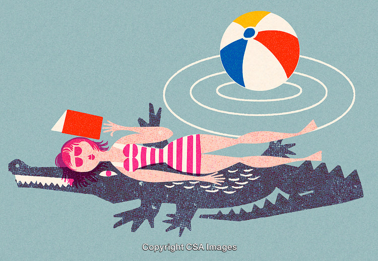 Illustration of Relaxing Woman Floating With Beach Ball in a Fun Pool