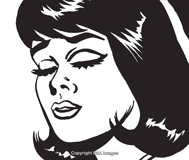 Retro Pop Art Illustration of a Woman's Face in Black and White