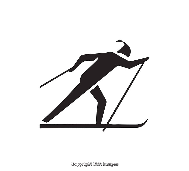 Black and White Icon of Cross-Country Skiing Figure Silhouette