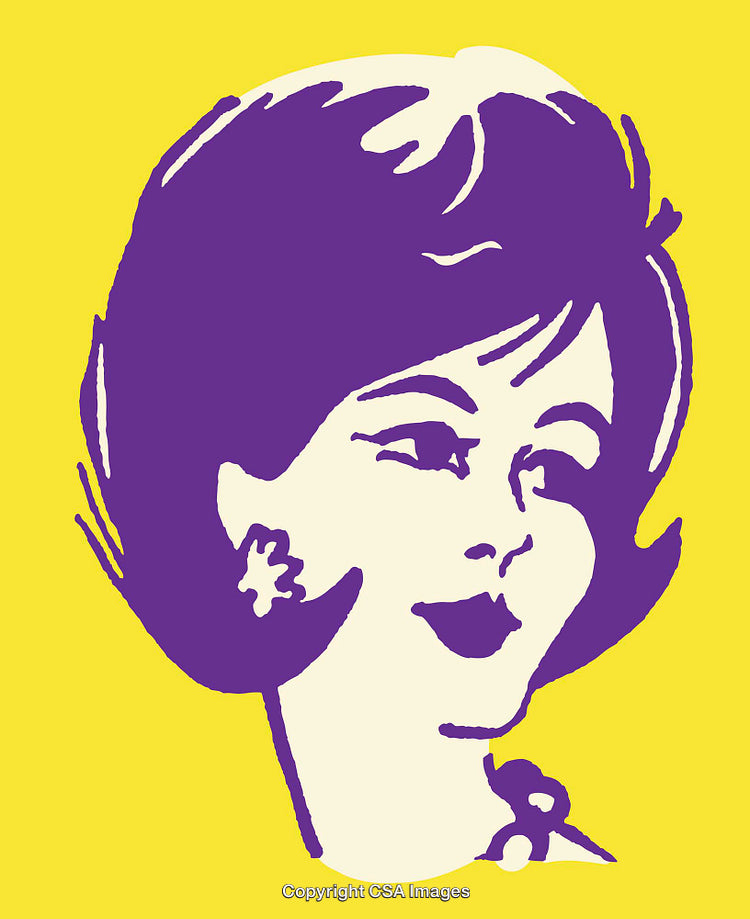 Retro Purple Silhouette of Woman on Vibrant Yellow Background