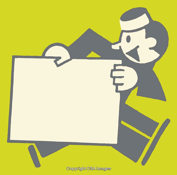 Vintage Style Illustration of Courier Carrying Blank Signboard